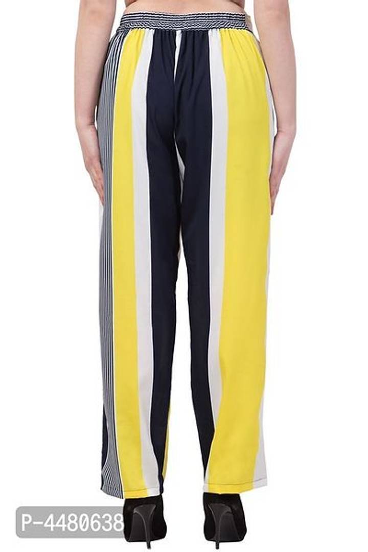 Elegant Yellow Striped Crepe Trousers For Women