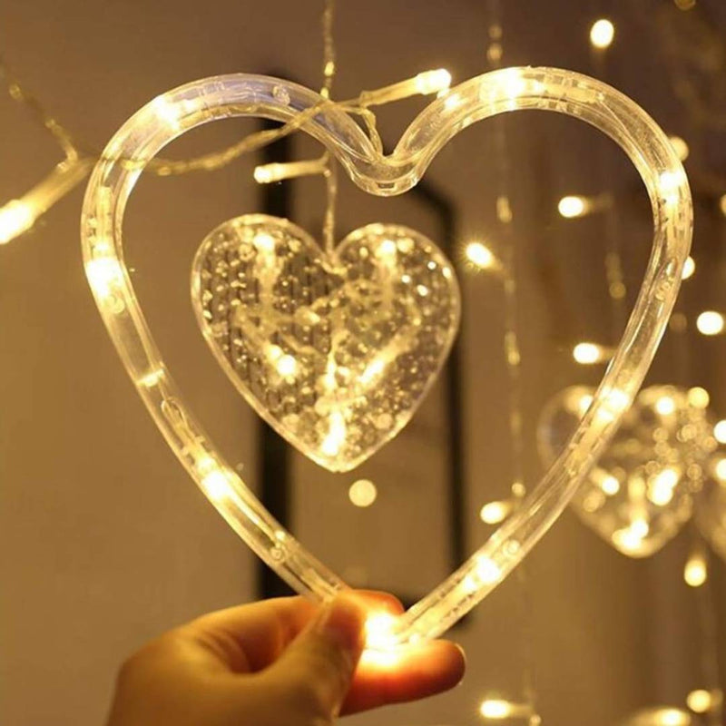 LED String Lights, Love Heart Curtain String Lights with 8 Flashing Modes Decoration - Love Curtain