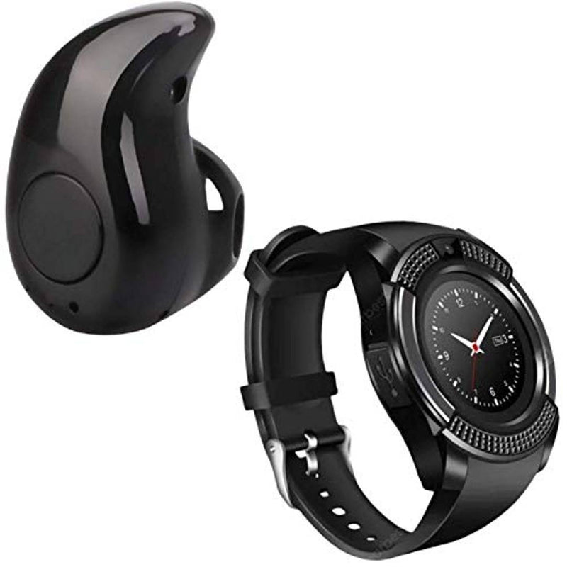 (Combo of 2) V8 Bluetooth Smartwatch & Mini in_Ear KAJU Earphone