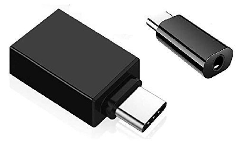 (Combo of 2 Item) Black 3.5 MM Headphone Earphone MIC Jack Connector USB Type C + Type C OTG