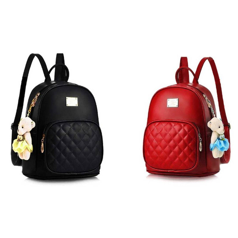 Stylish Collage Backpack For Girls (Black & Red) Combo Pack Of 2