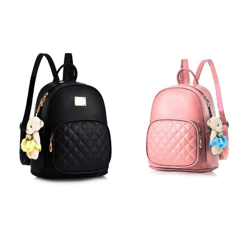 Stylish Collage Backpack For Girls (Black & Pink) Combo Pack Of 2
