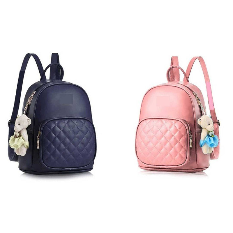Stylish Collage Backpack For Girls (Blue & Pink) Combo Pack Of 2