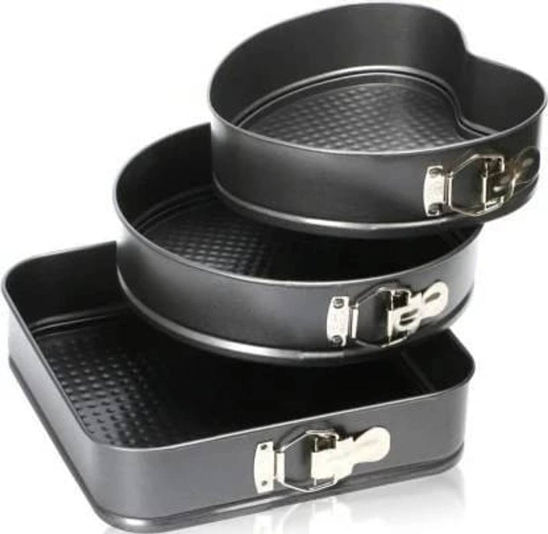 Premium Cake Mould Pan Set Baking Tray Removable Cake Mould Black (Set Of 3 Pieces)