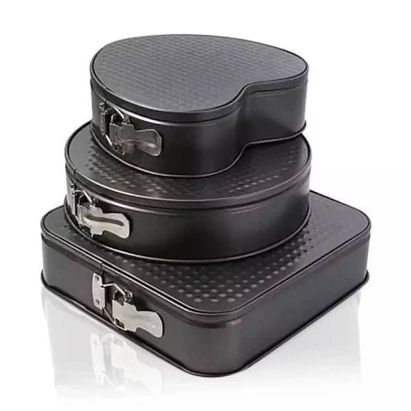 Premium Cake Mould Pan Set Baking Tray Removable Cake Mould Black (Set Of 3 Pieces)