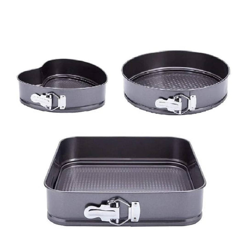Premium Cake Mould Pan Set Baking Tray Removable Cake Mould Black (Set Of 3 Pieces)