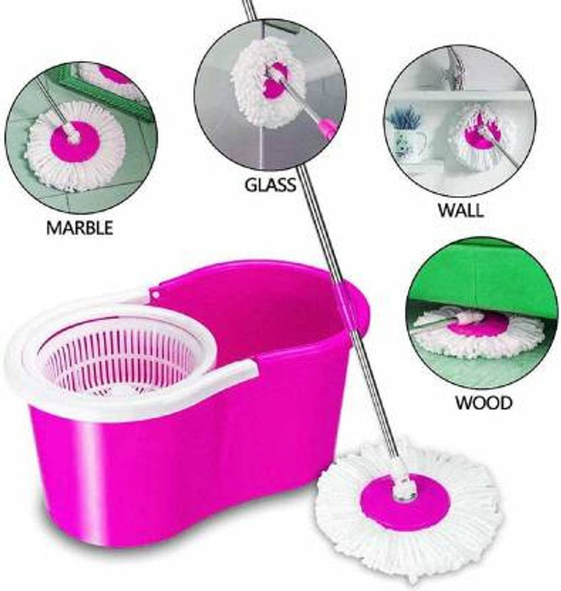 Spin Mop Bucket with Plastic Basket with 2 Refill