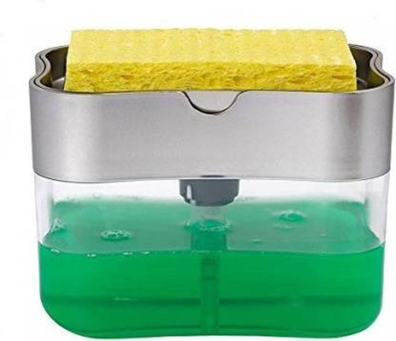 2 in 1 Soap Pump Dispenser for Dishwasher Liquid, Soap, Sponge Holder(Large, 380 ml)