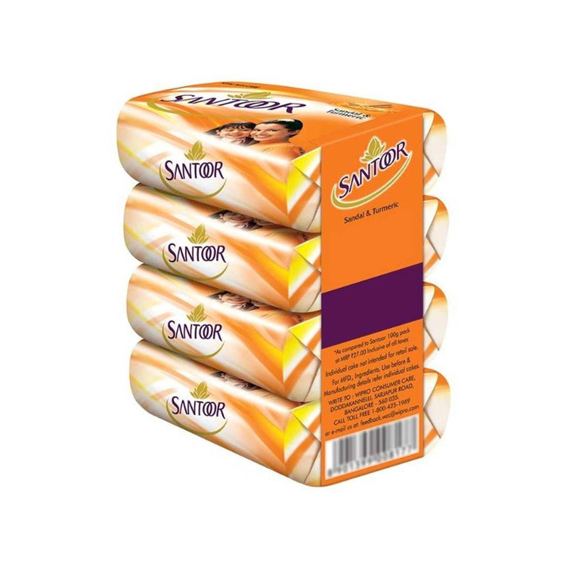 Santoor Sandal and Turmeric Soap (Pack of 4 soaps 75g each)