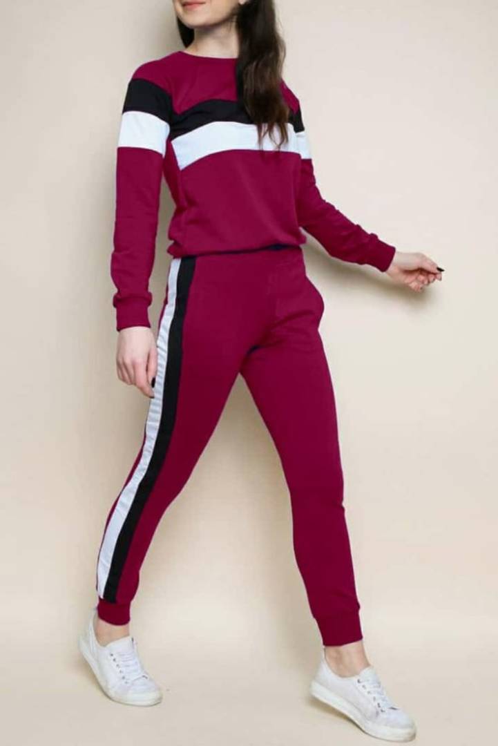 Classy Cotton Spandex Colourblocked Tracksuit For Women