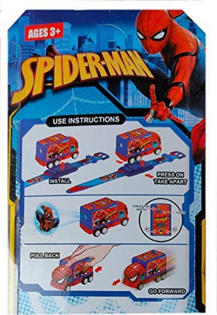 Action Figure Series SPIDERMAN Pull Back Truck Car Shaped 6 Images Projector Toy Wrist Watch for Kids (assorted characters)