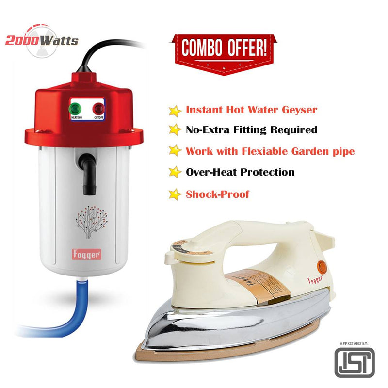 Hot Spring Portable 2000W Instant Water Geyser With Ivory Dry Iron