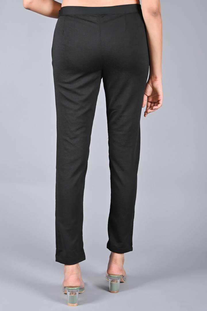 Elite Black Synthetic Solid Regular Fit Casual Trousers For Women
