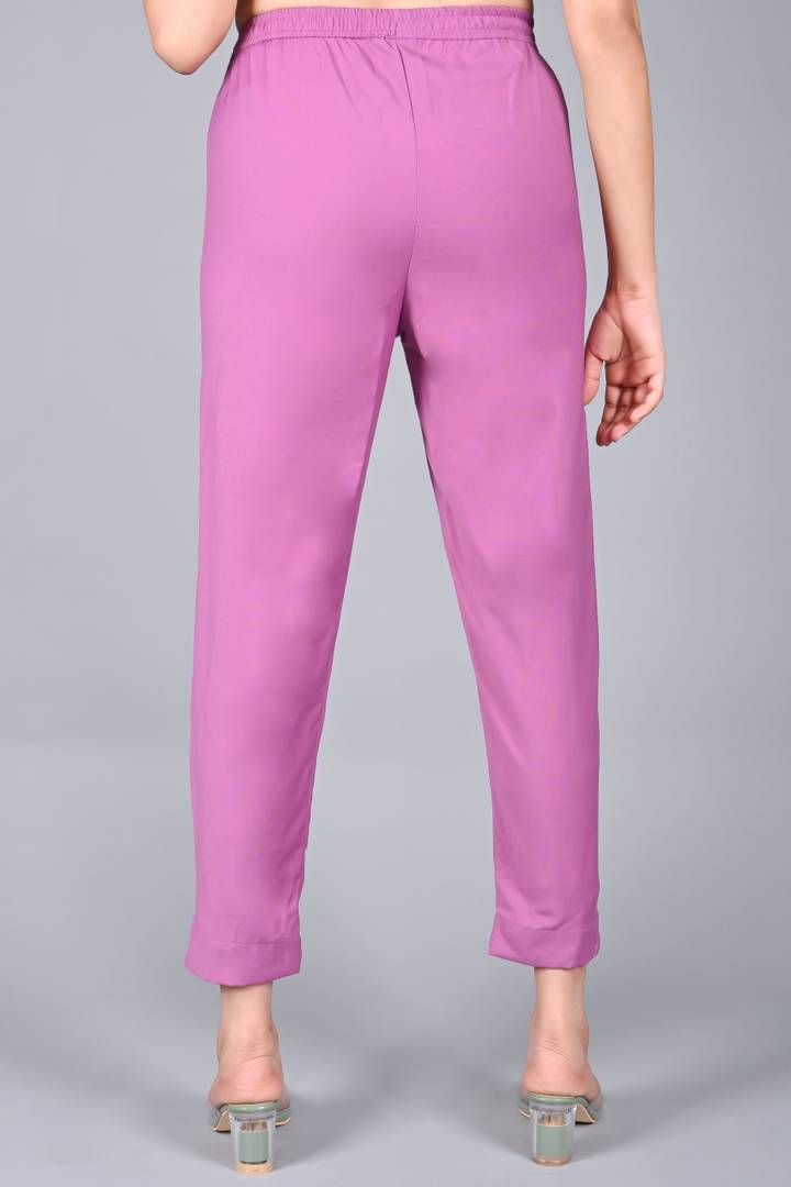 Elite Pink Cotton Solid Regular Fit Casual Trousers For Women