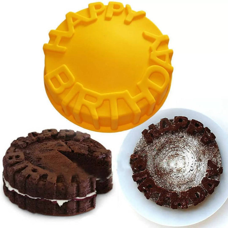 Silicone Happy Birthday Printed Chocolate Cake Baking Mould