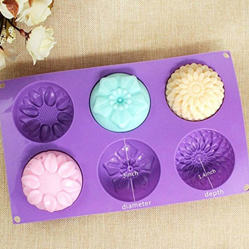 Silicone 6 Cups Sunflower Shape Cupcake Tray, Muffin Soap Moulds