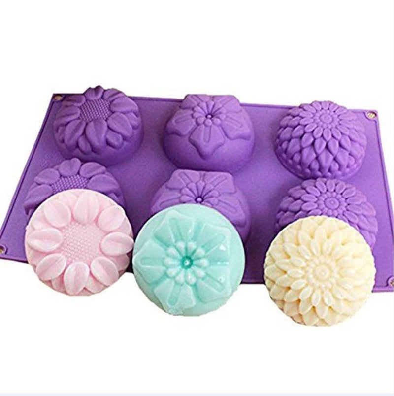 Silicone 6 Cups Sunflower Shape Cupcake Tray, Muffin Soap Moulds