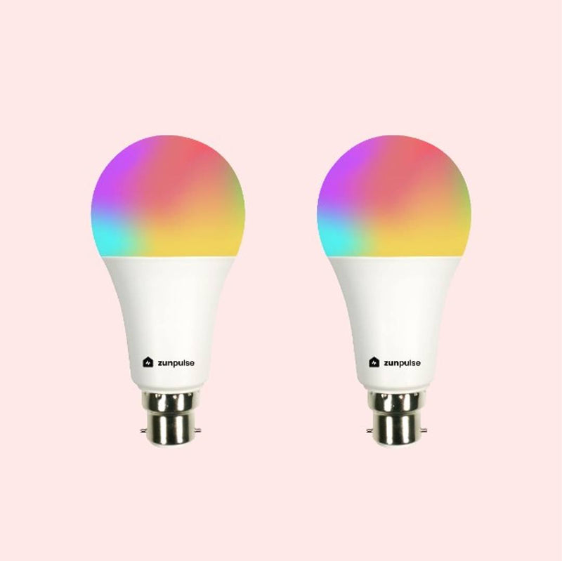zunpulse WiFi Enabled 16 Million Colours B22 Round LED Smart Bulb (10W, Multicolour) - Pack Of 2