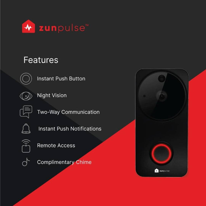 zunpulse Combo Of WiFi 720p Smart Security Camera & Smart Video Doorbell with Complimentary Chime