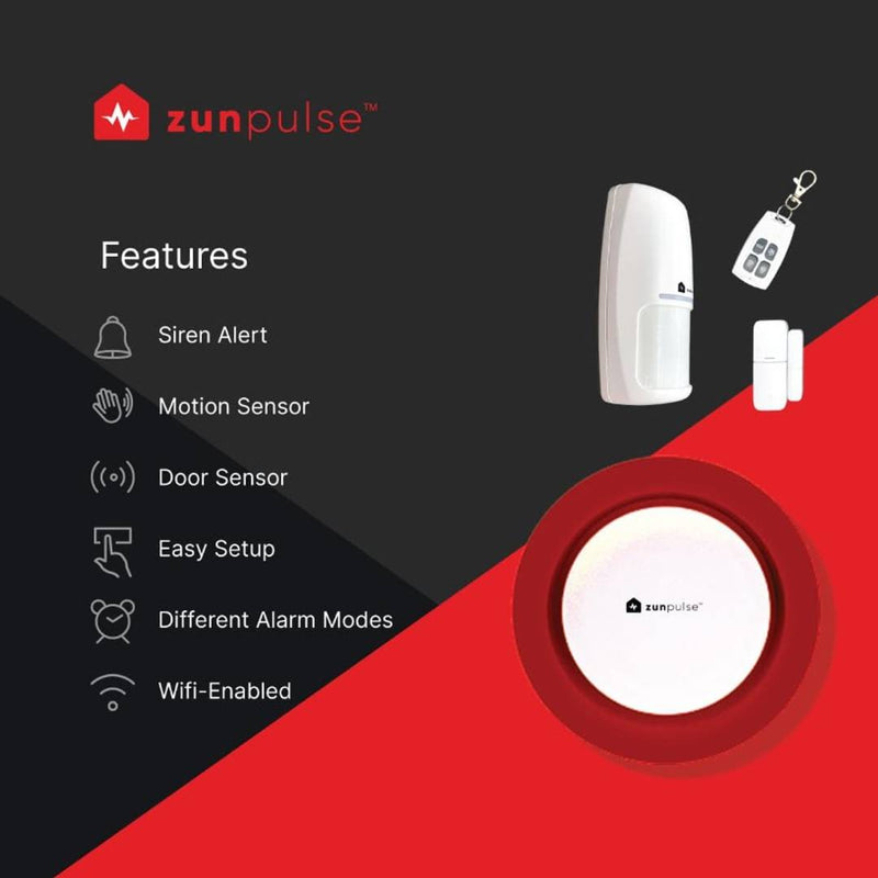 zunpulse WiFi Smart Home Security with 2m Range Motion Sensor & Loud Siren