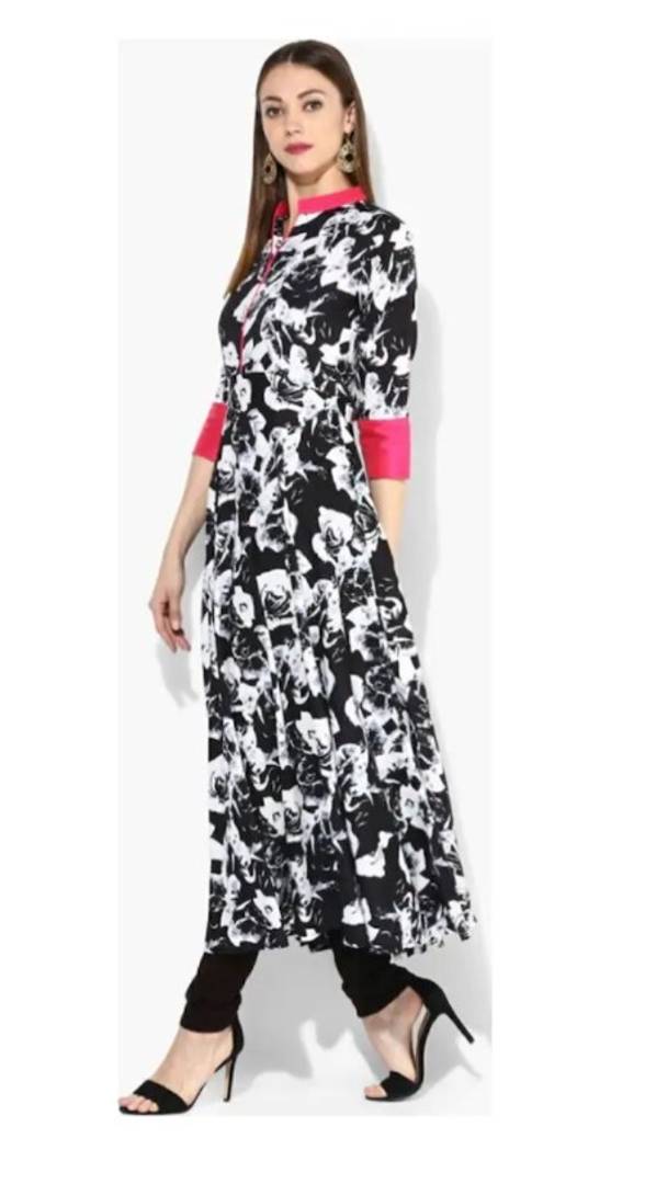 Elegant BlackPrinted American Crepe Anarkali Women's Kurti