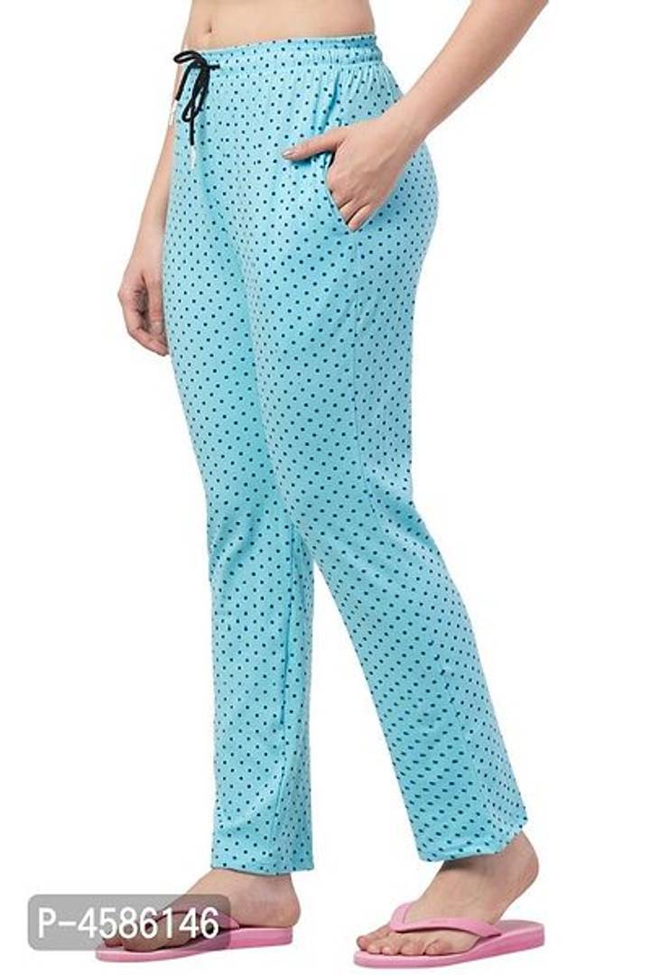 Elite Turquoise Cotton Printed High Rise Trousers For Women