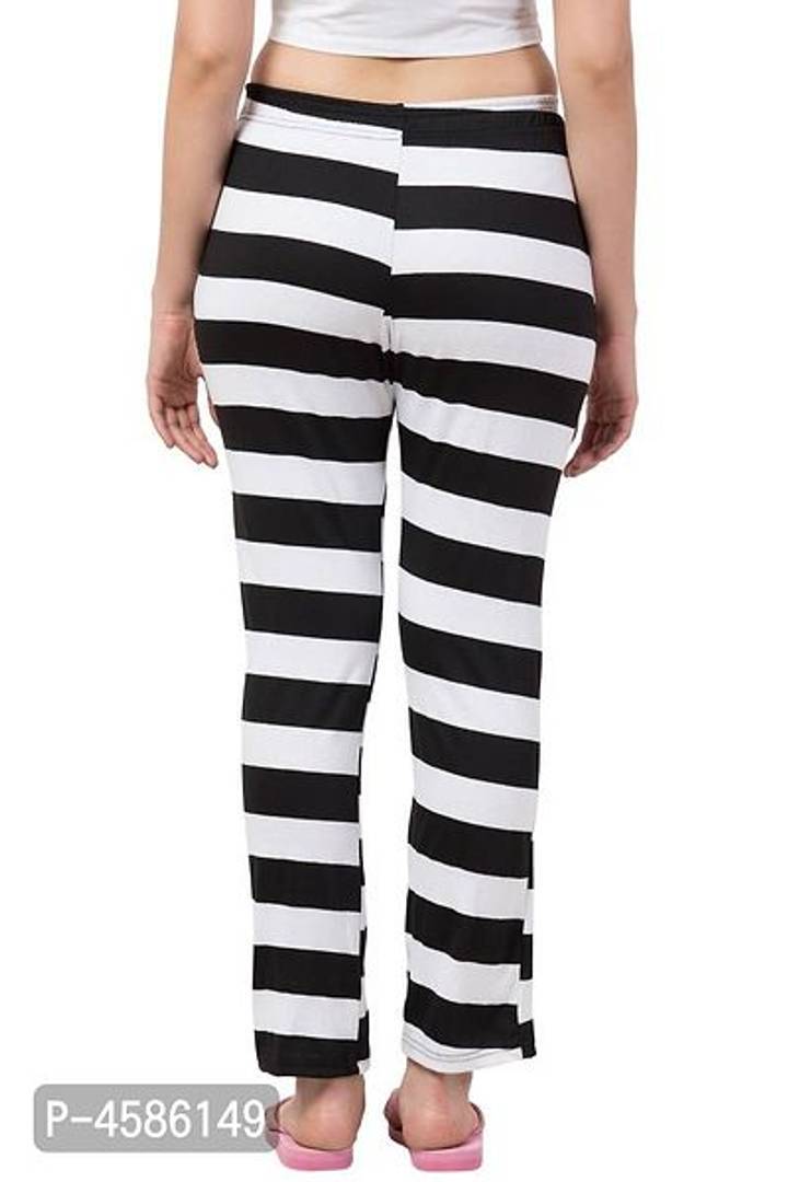 Elite White Cotton Striped High Rise Trousers For Women