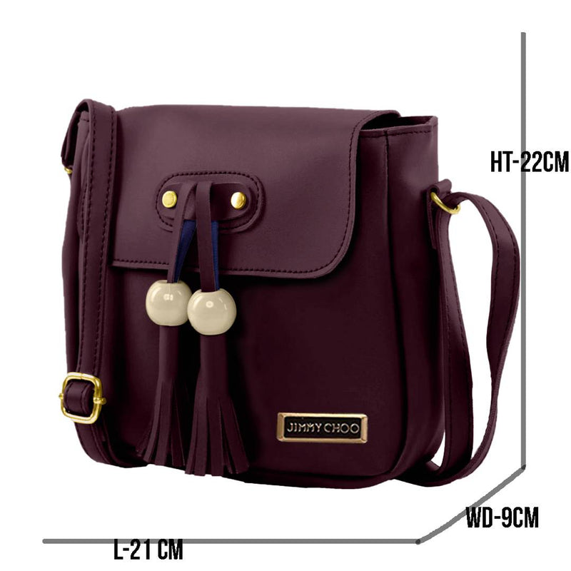 Stunning Purple Self Pattern Synthetic Sling Bags With Adjustable Strap For Women
