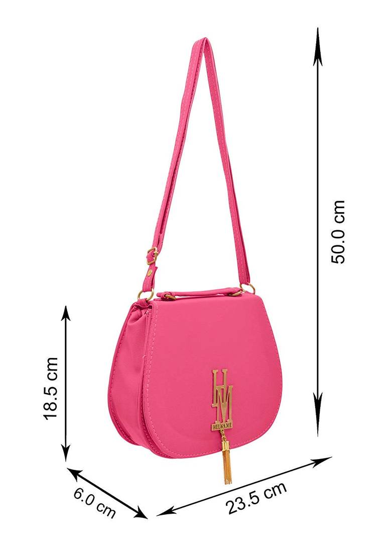 Stunning Pink Self Pattern Synthetic Sling Bags With Adjustable Strap For Women