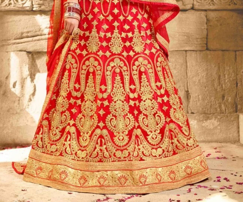 Red Embroidered Semi Stitched Lehenga Choli With Dupatta