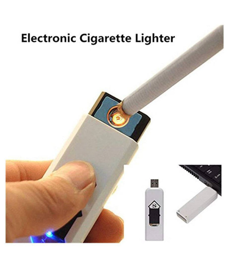 USB Flameless, Windproof, Electronic & Rechargeable Cigarette Lighter - Black/White