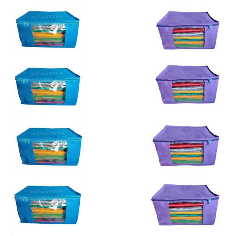 Set of 8 - Plain Large Nonwoven Saree Cover - Purple & Blue