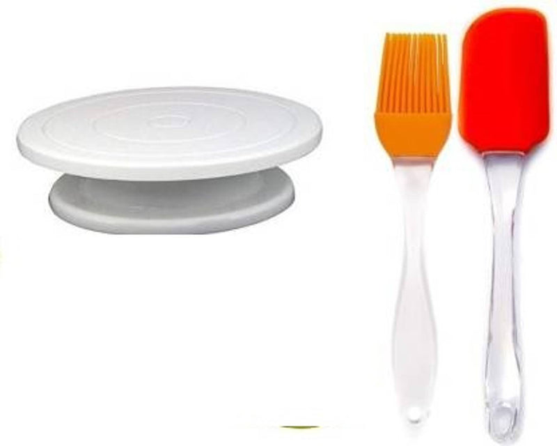 Cake turn table with balloon whisker and silicone brush combo of cake making turn table with spatula, oil brush Multicolor Kitchen Tool Set