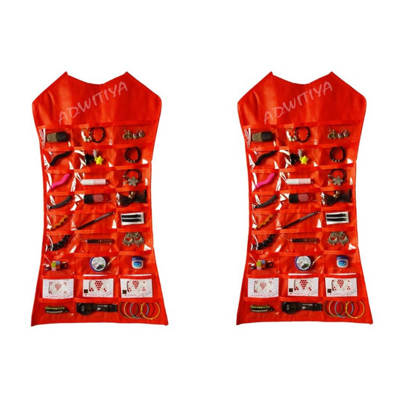 Set of 2 - Nonwoven Dress-Shaped Hanging Organizer - Red