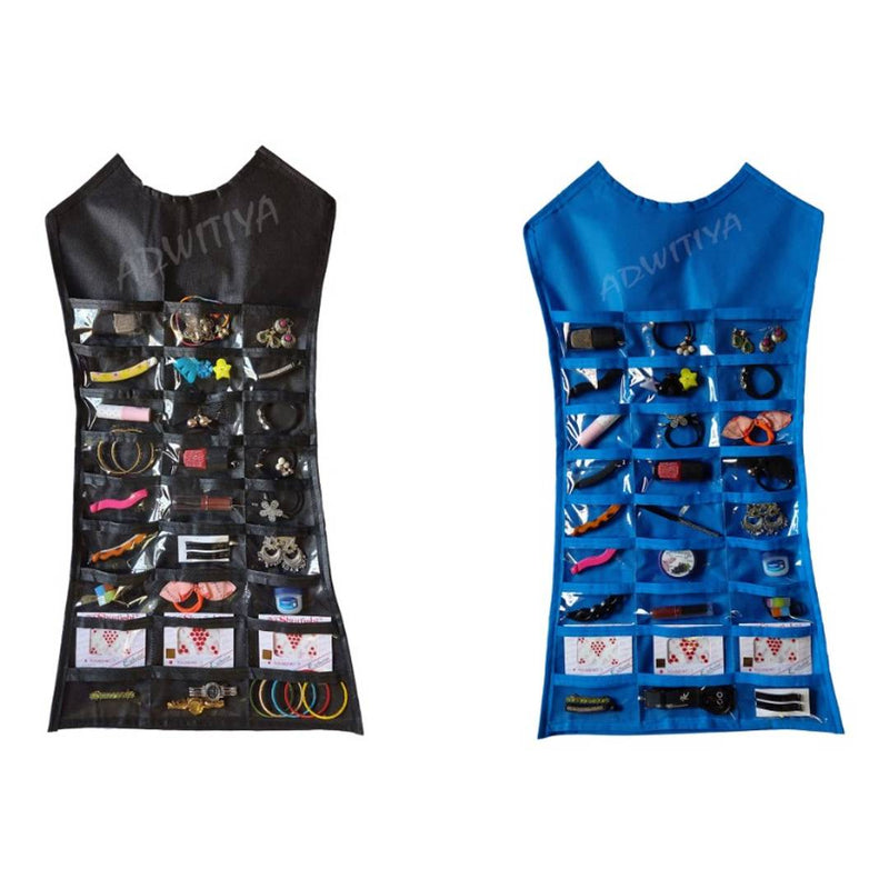 Set of 2 - Nonwoven Dress-Shaped Hanging Organizer - Black & Blue