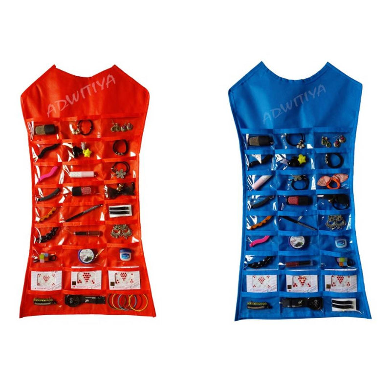 Set of 2 - Nonwoven Dress-Shaped Hanging Organizer - Red & Blue