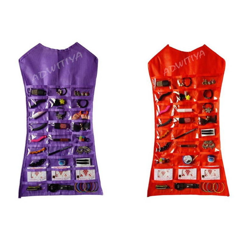 Set of 2 - Nonwoven Dress-Shaped Hanging Organizer - Purple & Red