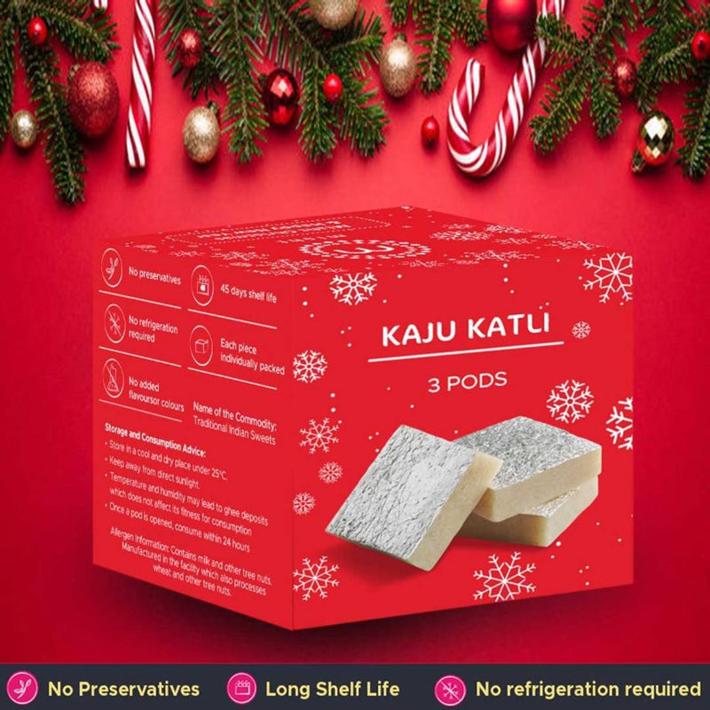 Misht Preservatives Free Kaju katli ( Pack of 4 box ( 80 gram each box ) ) in special Christmas and New year box packaging box.