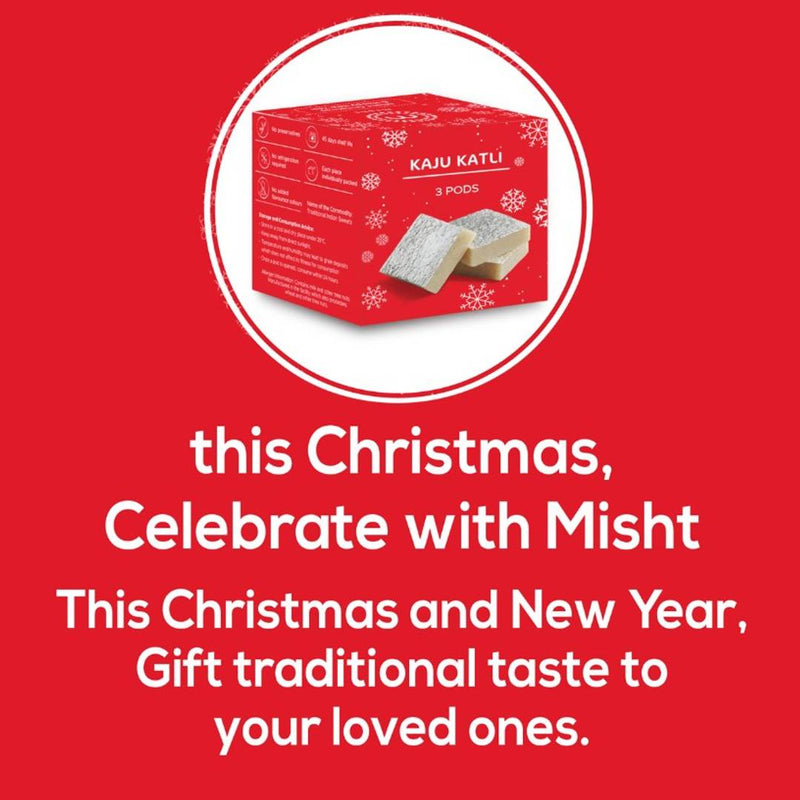 Misht Preservatives Free Kaju katli ( Pack of 4 box ( 80 gram each box ) ) in special Christmas and New year box packaging box.