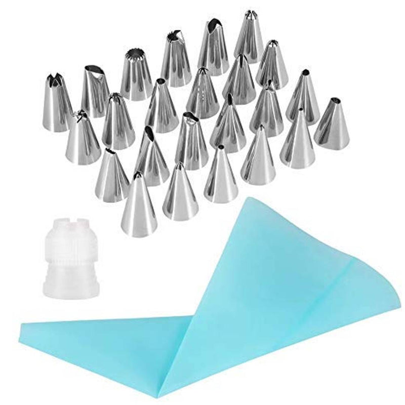 24 Nozzles, 1 Coupler & 1 Reusable Silicone Icing, Piping Bags for Cake Decoration