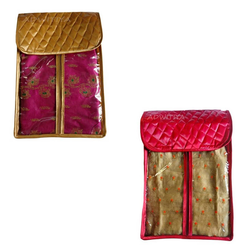 Set of 2 - Large Satin Lehenga Cover Case - Golden & Maroon