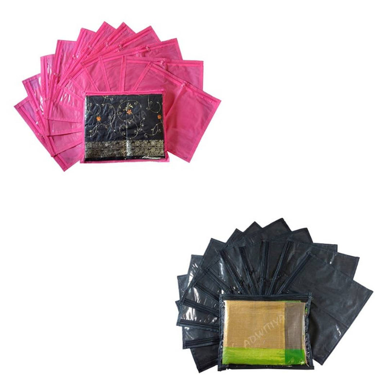 Set of 24 - Single Nonwoven Saree Cover - Pink & Black