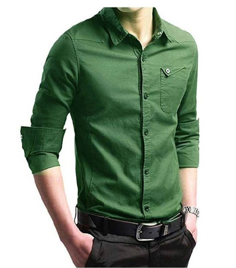 Men's Cotton Solid Long Sleeves Regular Fit Casual Shirt