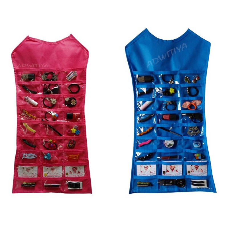 Set of 2 - Nonwoven Dress-Shaped Hanging Organizer - Pink & Blue