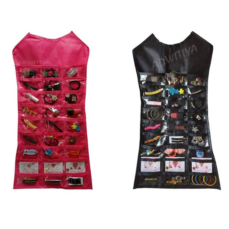 Set of 2 - Nonwoven Dress-Shaped Hanging Organizer - Pink & Black