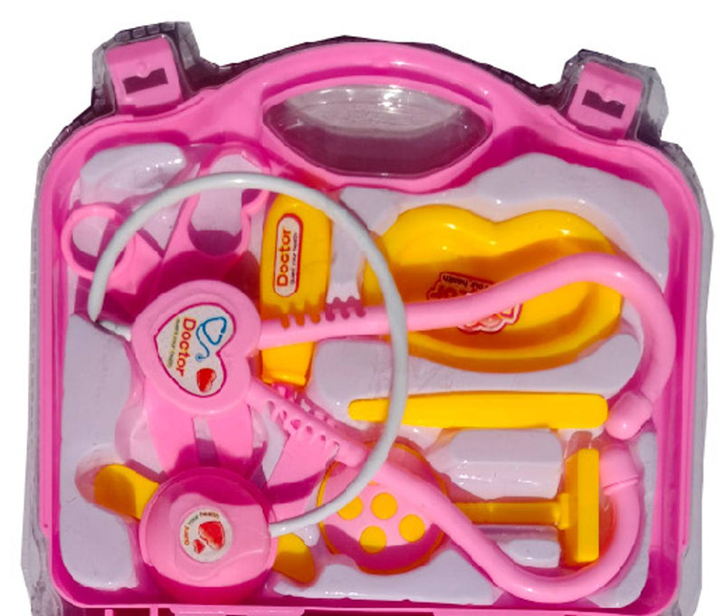 DOCTOR SET PINK SUITCASE WITH MULTI PRINTED MASK & MULTI COLOR TORCH LIGHT FREE