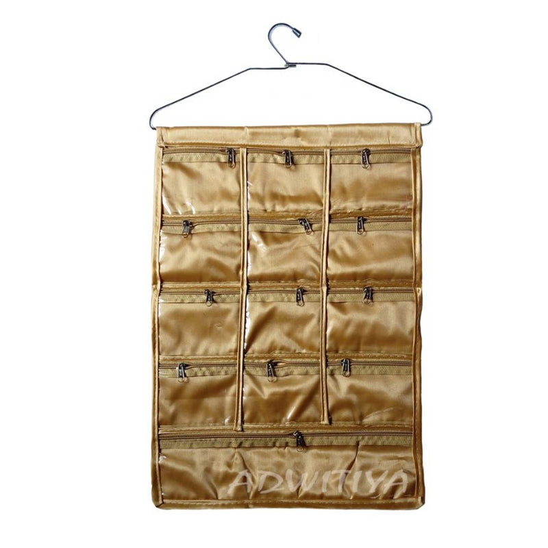 Set of 2 - Satin 13 Pockets Hanging Organizer - Golden & Purple