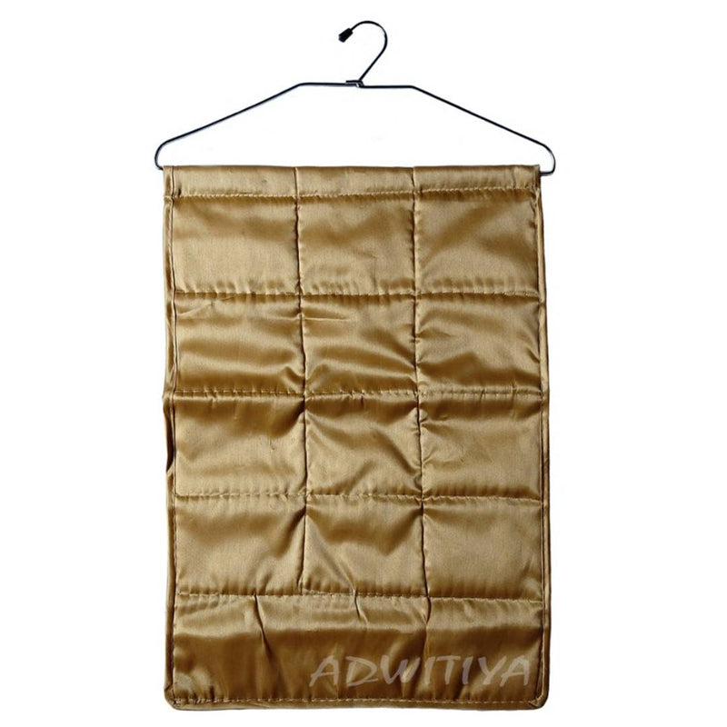Set of 2 - Satin 13 Pockets Hanging Organizer - Golden & Purple
