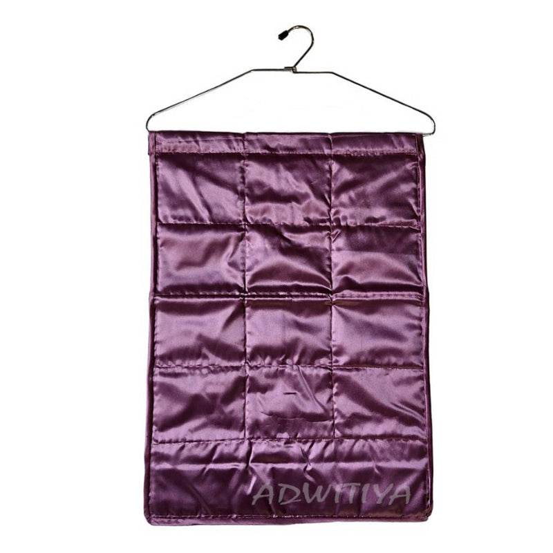Set of 2 - Satin 13 Pockets Hanging Organizer - Golden & Purple