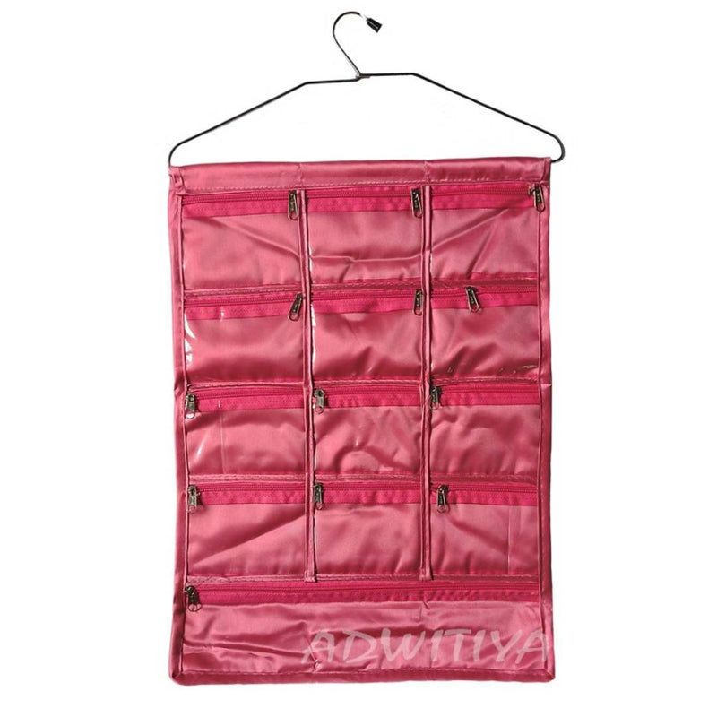 Set of 2 - Satin 13 Pockets Hanging Organizer - Pink